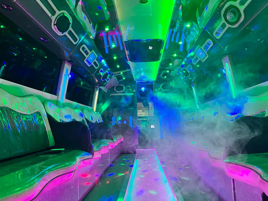 pink party bus for hire in London